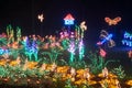 Birdhouse Garden Christmas Lights at Night Royalty Free Stock Photo